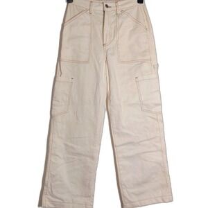 Denim Co. Women's 100% Cotton High Waist Wide Leg Cargo Jeans Cream Size 2 EUC